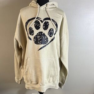 Circle Clothing Beige Hoodie with Black Paw Print Sz XL NWOT